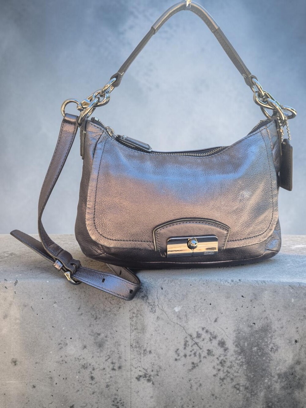Coach Metallic Silver Leather Kristin Hobo Bag